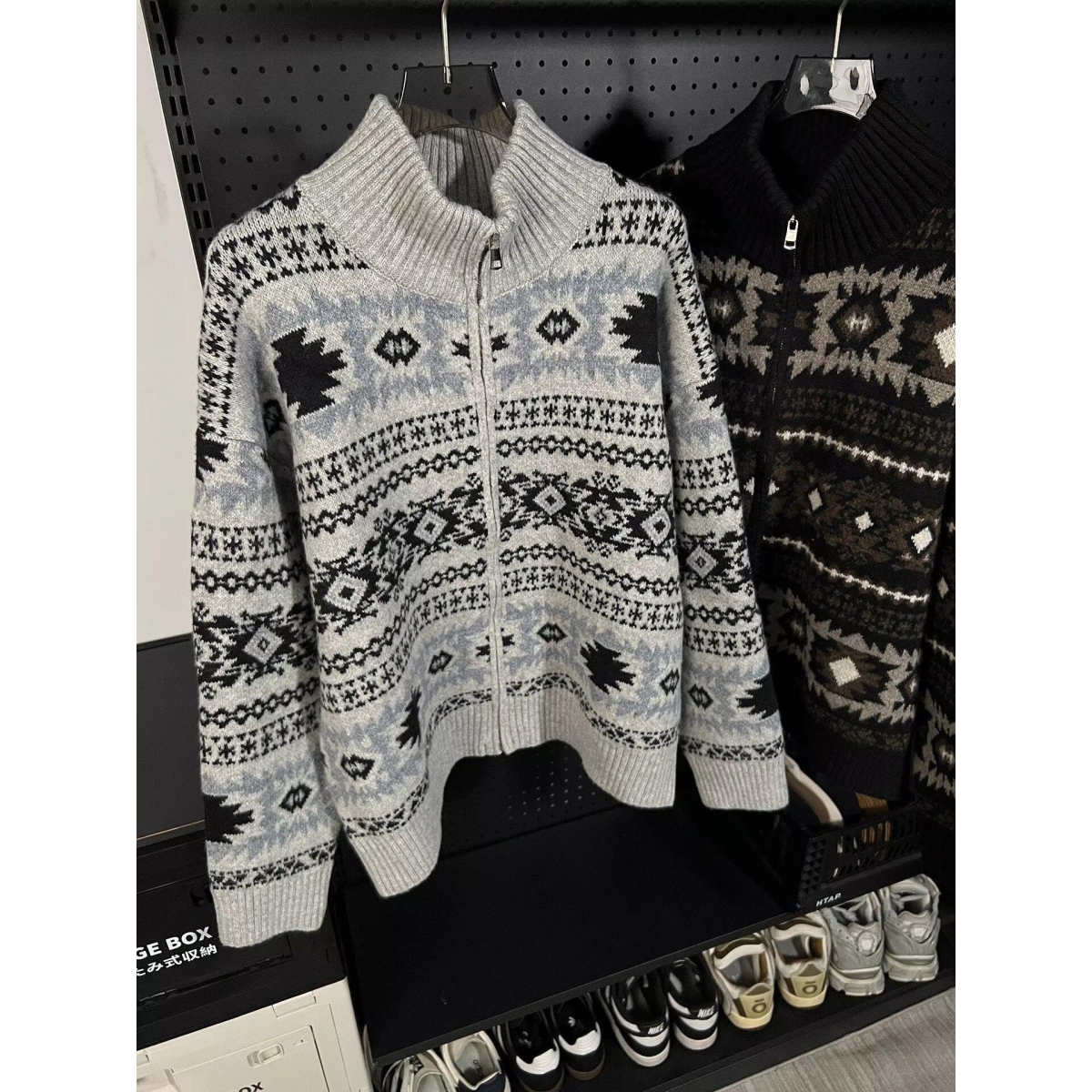 提花毛衣厚实复古名族风费尔岛休闲针织衫宽松长袖外套NB347P65，男装针织衫/毛衣，电商D256-2(原A064-2)