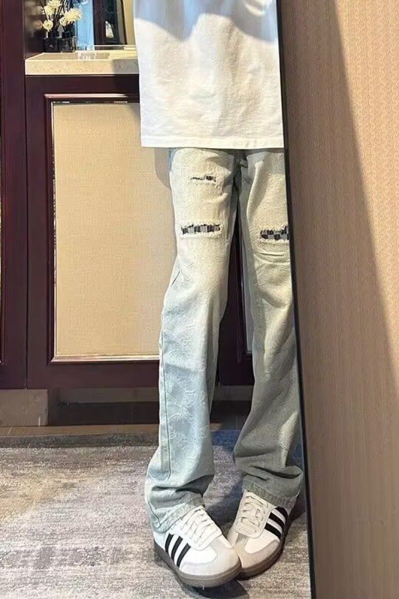 美式复古水洗做旧黄泥撞色破洞补丁牛仔裤痞帅裤子男G1091P45,男装牛仔裤,电商D256-2(原A064-2)