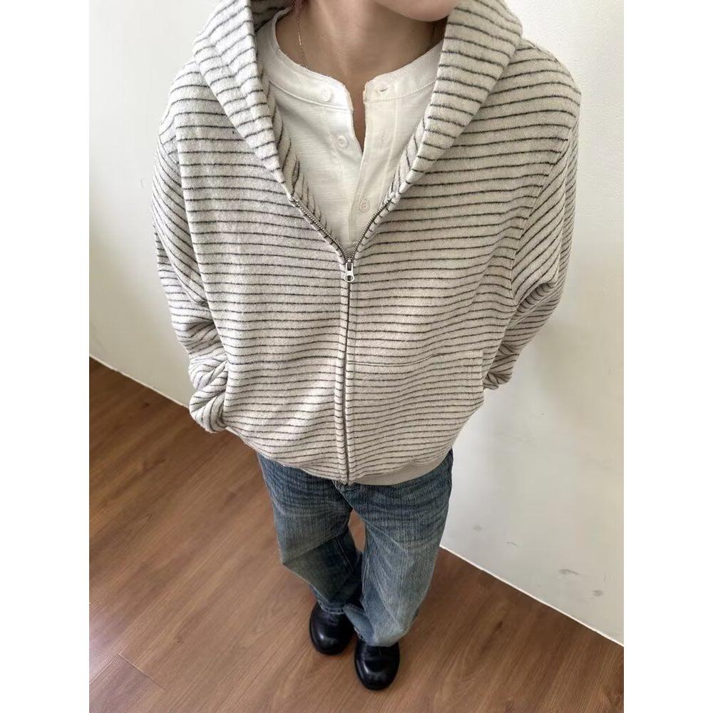 新款休闲连帽开衫毛衣保暖针织衫复古条纹外套NB169P65，男装针织衫/毛衣，电商D256-2(原A064-2)
