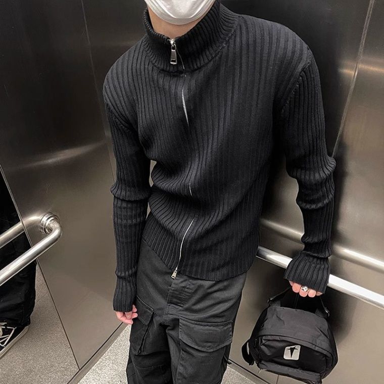 Cleanfit松弛感双拉链高领开衫毛衣秋冬软糯感毛衫外套NB145 P60，男装针织衫/毛衣，电商D256-2(原A064-2)