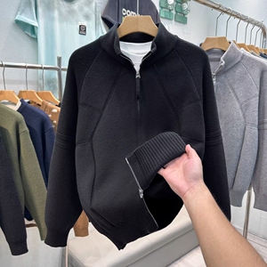 美式双拉链开衫毛衣男生休闲针织外套立领长袖夹克上衣NB284P55图片