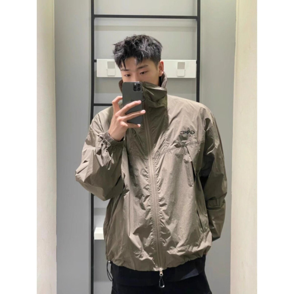 锦棉皱刺绣防晒外套军绿色杏色黑色M到3XL2025年潮887P40特,男装夹克,电商D256-2(原A064-2)
