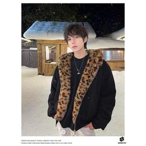 秋冬可爱兔耳保暖卫衣豹纹内里拉链连帽加绒外套NB289 P105图片