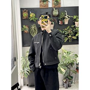 设计感编织格子小香风正肩夹克男短款夹克外套上衣WD05 P75图片