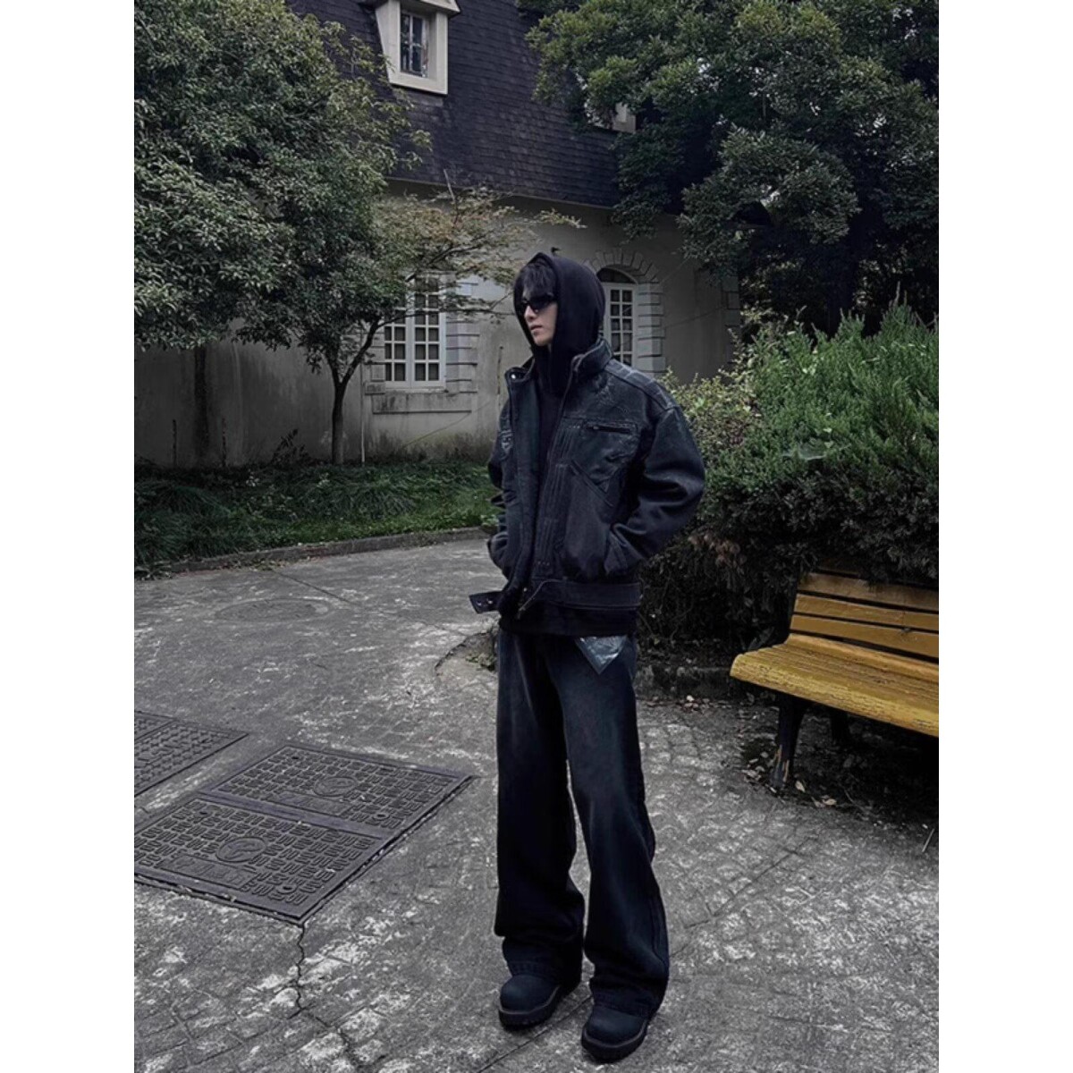 黑色牛仔外套男高级感痞帅m1飞行夹克美式vintage赛车服SK12P75,男装工装外套,电商D256-2(原A064-2)