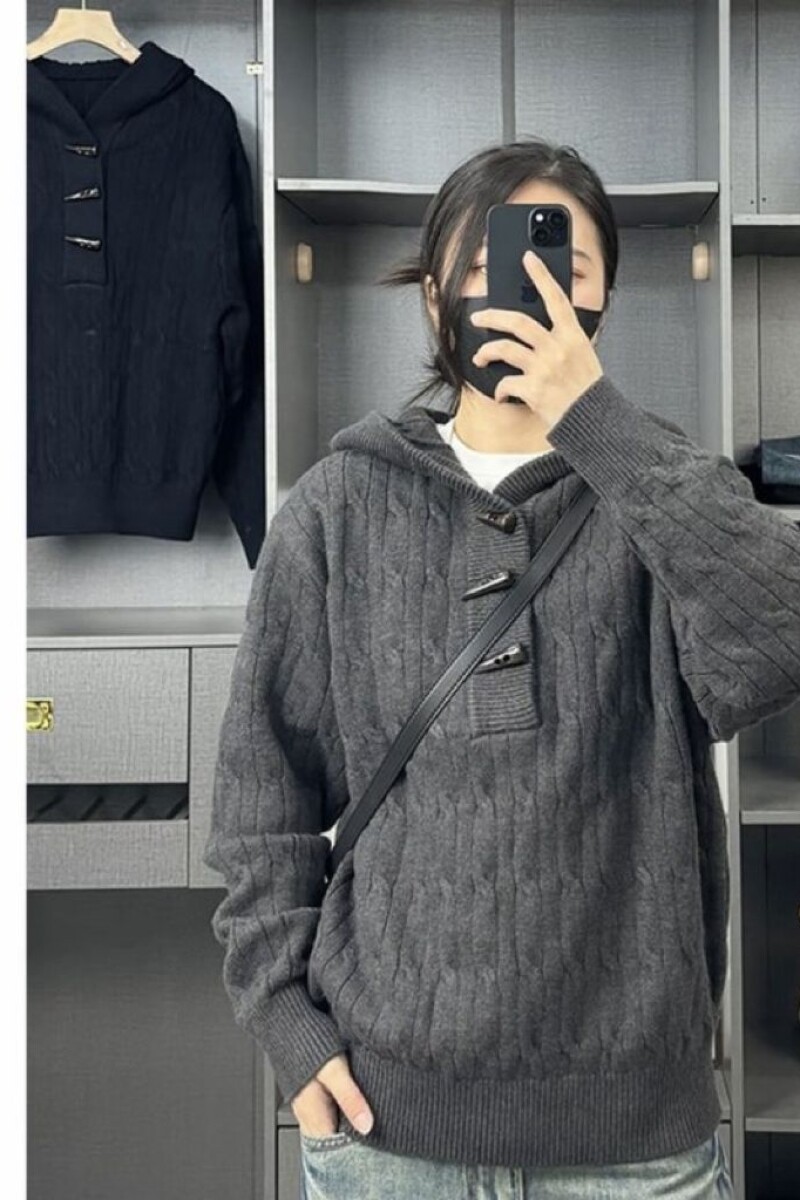 牛角扣连帽毛衣美式连帽学院风麻花蚂蚁针织衫复古外套NB91P75,男装针织衫/毛衣,电商D256-2(原A064-2)