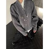 小众设破坏拉链V领开衫毛衣秋冬季美式高街vibe针织外套NB386P65，男装针织衫/毛衣，电商D256-2(原A064-2)