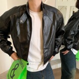 小众解构复古立领机车pu皮夹克男韩版垫肩短款外套NB217P65，男装夹克，电商D256-2(原A064-2)