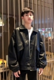 港风复古皮衣羊皮阔版外套男士短款夹克初春外套PJ12P65，男装皮衣，电商D256-2(原A064-2)