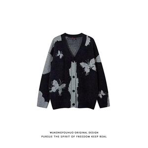 秋冬新款开衫毛衣美式复古休闲慵懒风V领针织衫男外套NB265 p55图片