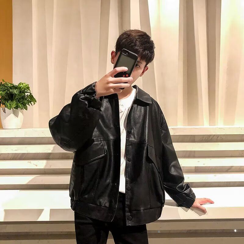 港风复古皮衣羊皮阔版外套男士短款夹克初春外套PJ12P65,男装皮衣,电商D256-2(原A064-2)