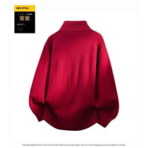 围巾V领毛衣男秋冬潮牌痞帅青少年学生加厚保暖红色线衣NB384 P55图片