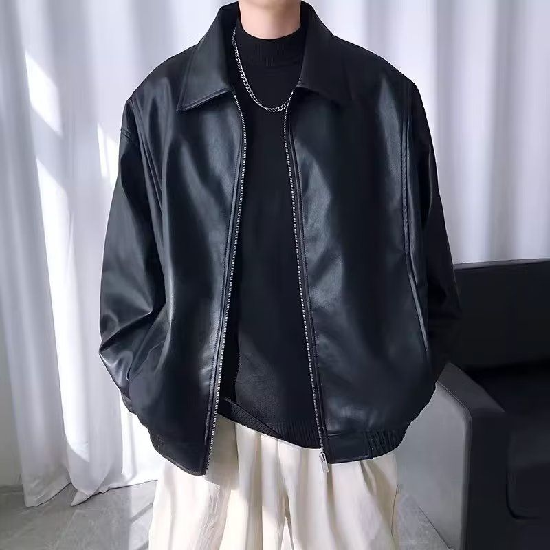 秋季男士皮衣外套夹克修身翻领pu皮机车潮流帅气NB253P65,男装夹克,电商D256-2(原A064-2)