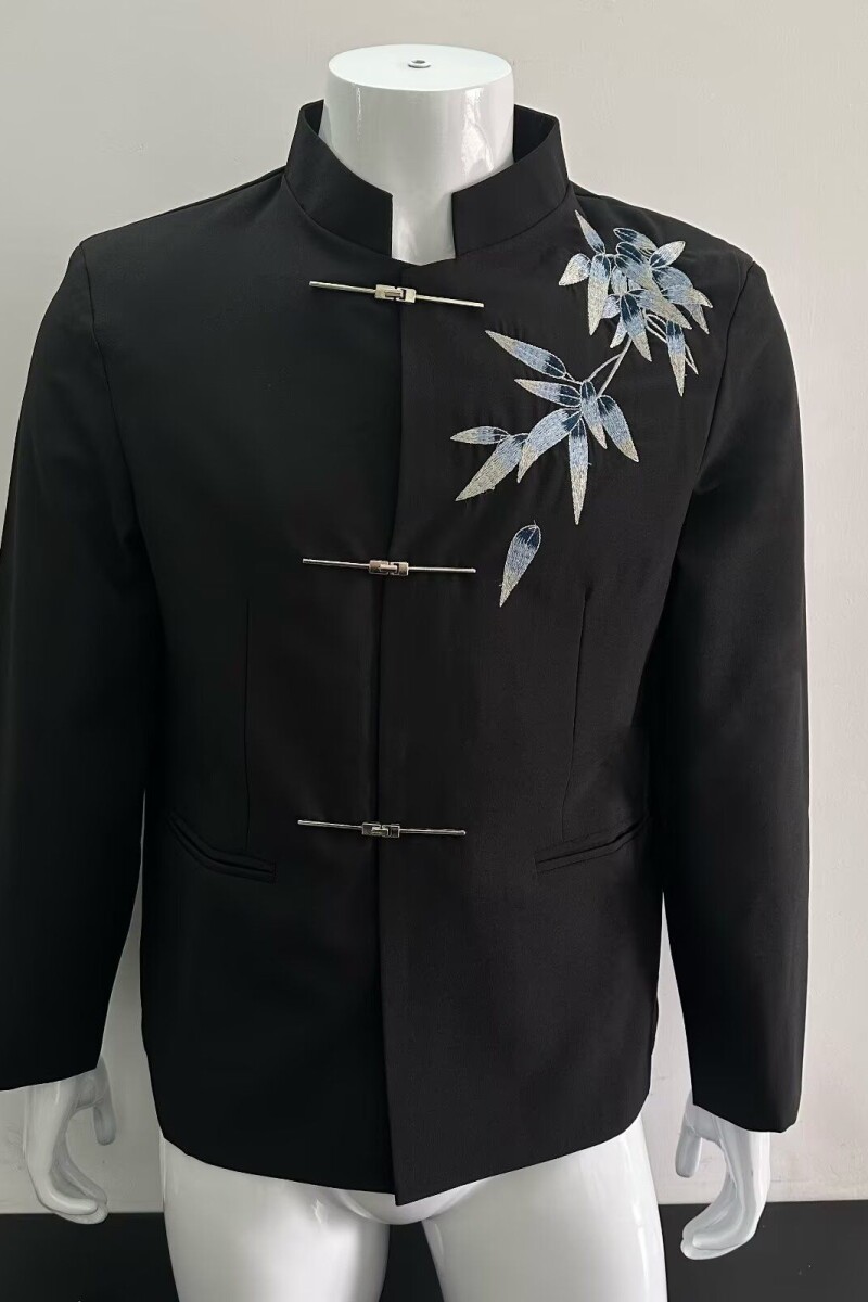 新中式男士中山装刺绣春新款新郎婚礼订婚宴会西服复古NB318P65,男装西服,电商D256-2(原A064-2)