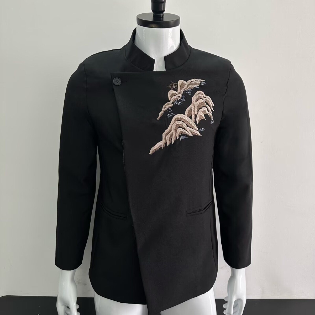 新中式婚服立领黑色复古中山装订婚帅气新郎结婚礼服NB315P65,男装民族服装,电商D256-2(原A064-2)