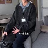 假两件POLO领针织衫男美式复古休闲翻领工装羊毛保罗衫NB323P75，男装针织衫/毛衣，电商D256-2(原A064-2)