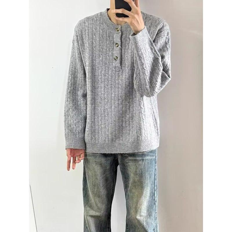 灰色亨利领美式高街毛衣慵懒风内搭打底针织衫NB309P50,男装T恤,电商D256-2(原A064-2)