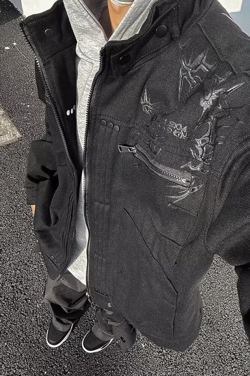 痞帅秋季街头立领机车服刺绣外套宽松休闲男女夹克上衣潮SK11P75,男装夹克,电商D256-2(原A064-2)