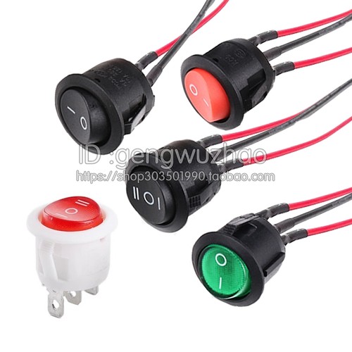 KCD1-105 开孔20MM船型开关 2脚3脚3档2档圆型电源开关带灯带线