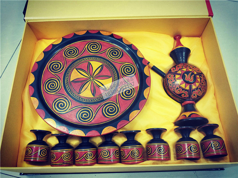 四川凉山彝族漆器酒具套装礼盒装纯天然土漆复古手工艺餐具纪念品