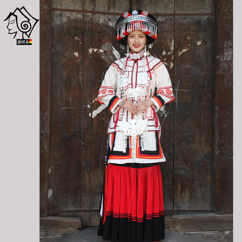 凉山彝族服装女套装新娘棉麻纯手工量身定制白色民族风复古三件套