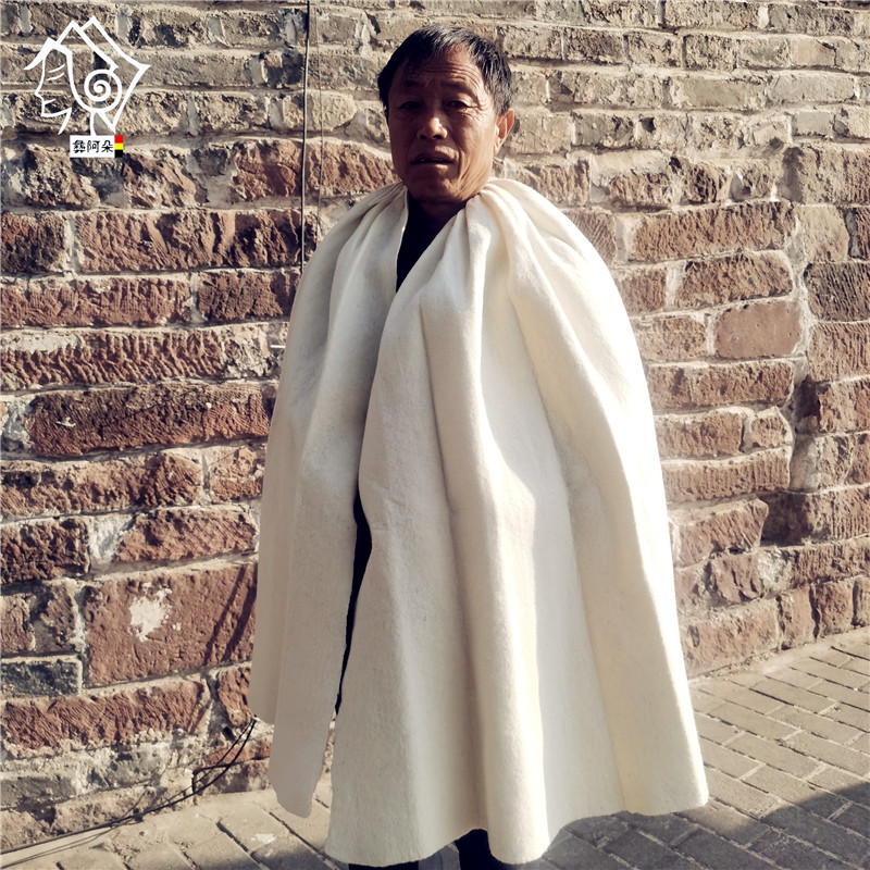 凉山彝族羊毛披风纯白色藏蓝色披毡传统摄影复古民族风男女服饰