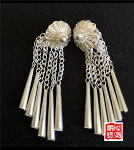 凉山彝族纯银纯手工耳环小花流苏彝族女士小耳饰999民族风银包邮