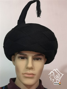 凉山彝族帽子男款纱帽黑色带犄角男帽子传统手工舞蹈生活民族风