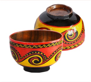 凉山彝族漆器木碗实木手绘民间特色手工艺品复古少数民族旅游纪念