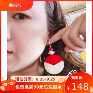 凉山彝族耳环女少数民族风纯银天然贝壳绕线耳环红色蓝色绿色黑色