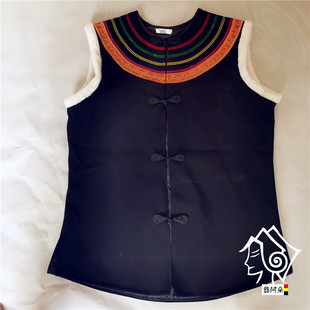 凉山彝族服装女马甲带白色毛边甘洛款背心少数民族风刺绣花上衣