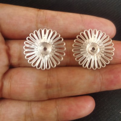 彝阿朵凉山彝族纯银纯手工耳环女银丝花朵耳钉复古少数民族风耳饰