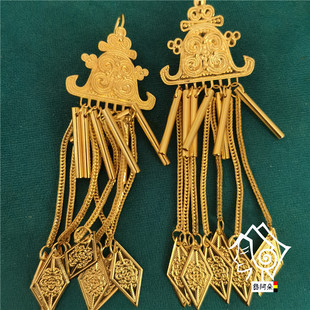 凉山彝族耳环女款金黄色复古少数民族风长流苏耳饰个性波西米亚