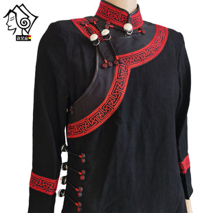 凉山彝族服饰男装品牌精品手工刺绣黑色上衣新郎装修身气质外套