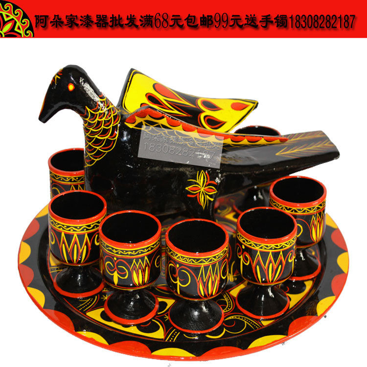 大凉山彝族漆器酒具套装礼盒装纪民族特色手工艺念品老鹰形状酒壶