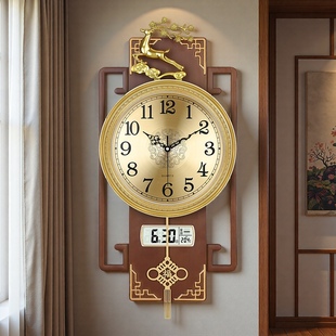 新中式挂钟客厅2025新款轻奢高级感家用带温度日历挂墙钟表石英钟