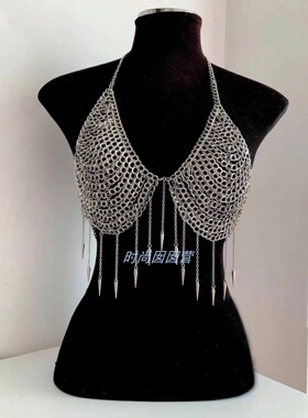 欧美风夸张金属朋克风性感胸链内衣配饰双支文胸夜店饰品身体链