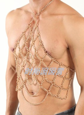 欧美个性重金属男士身体链项链拍摄酒吧夜店派对造型饰品bodychai