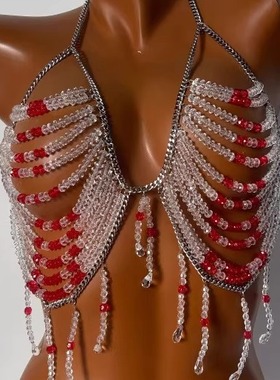 新款夏日风情水晶玻璃项链 个性挂脖珠饰小背心 演出拍摄饰品