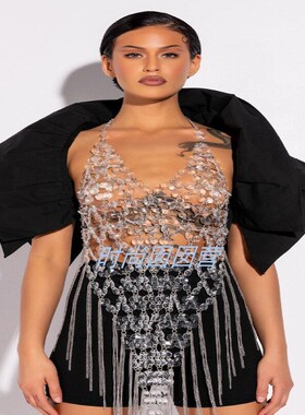 欧美跨境新款合金项链多层透明亚克力挂须裙装个性演出拍摄饰品