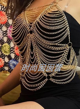 欧美新款合金项链 个性多边形重金属胸链 夜店演出拍摄饰品