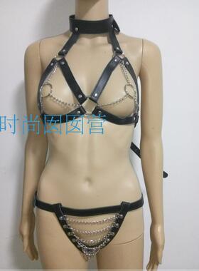 欧美热销同款皮质套装 个性皮质链条套装 夜场潮人演出套装L001