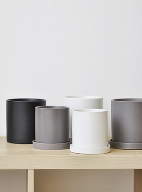 有孔有托盘 多肉 绿植种植盆 素色哑光陶瓷花盆 室内阳台装饰P042