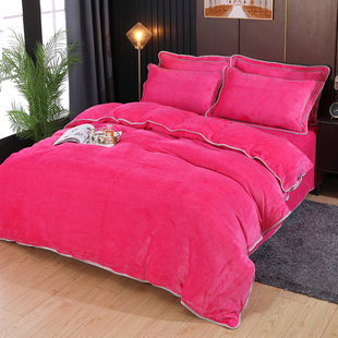 加厚法兰绒被套单件双人7x7被罩枕套三件套床上牛奶珊瑚绒200x230