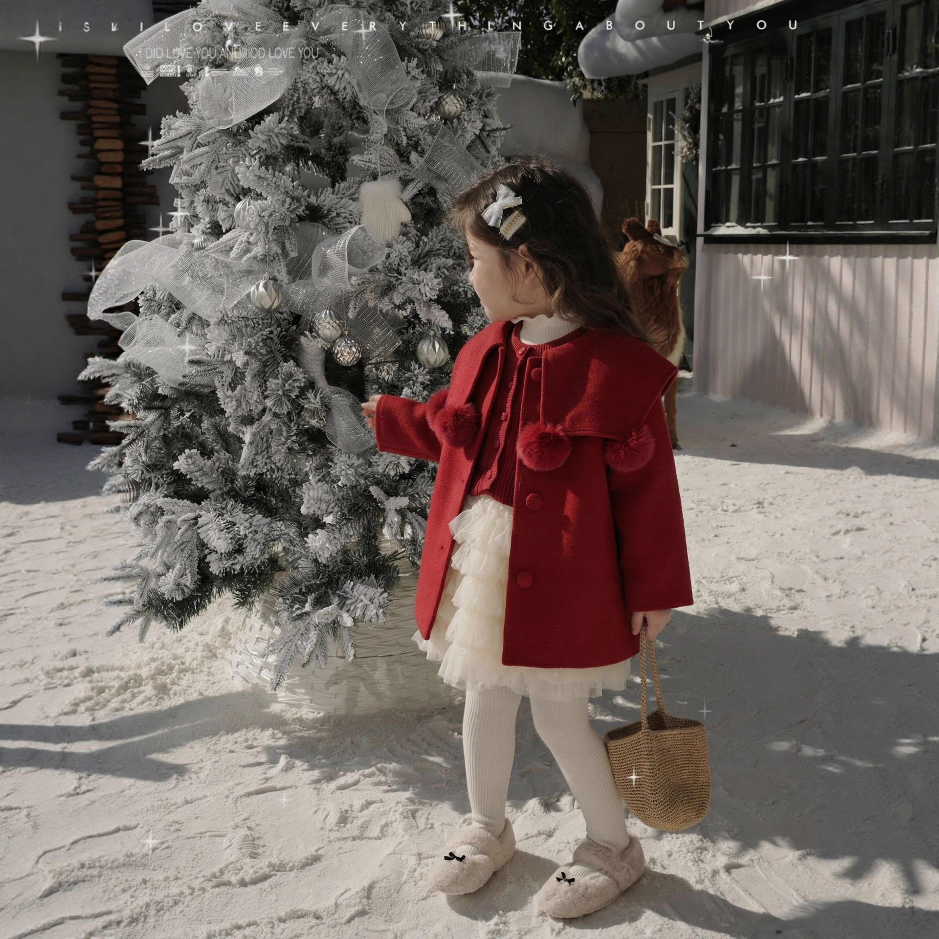 【红色圣诞】儿童新款新年冬季毛呢球球圣诞过年外套大衣-8896