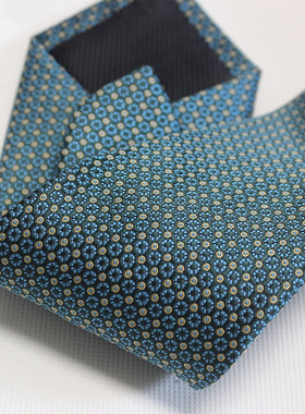 新款绿色碎花色织花色时尚男士商务正装领带8CM正式箭头型手打