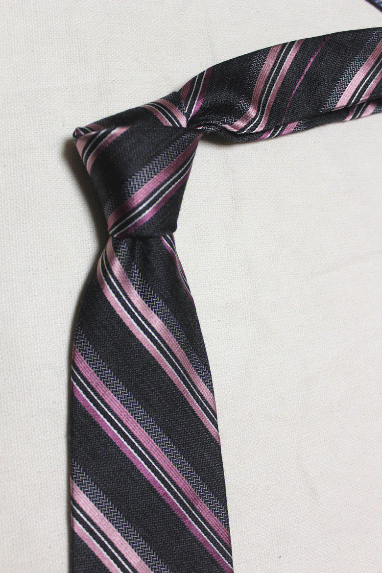 加长外贸纯原真丝棉混纺提花手打领带色织灰色粉条纹绅士男8cm