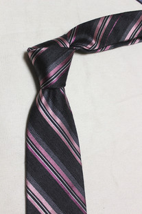 加长外贸纯原真丝棉混纺提花手打领带色织灰色粉条纹绅士男8CM