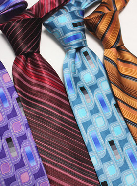 出口真丝印花领带手打男商务正装碎花细条纹酒红紫色桑蚕丝结婚