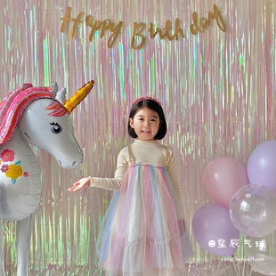 生日装饰流苏彩带雨丝帘背景墙派对儿童周岁教室场景布置舞台气球